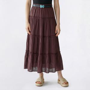 Juniors No Comment Tiered Midi Skirt with Butterfly Belt